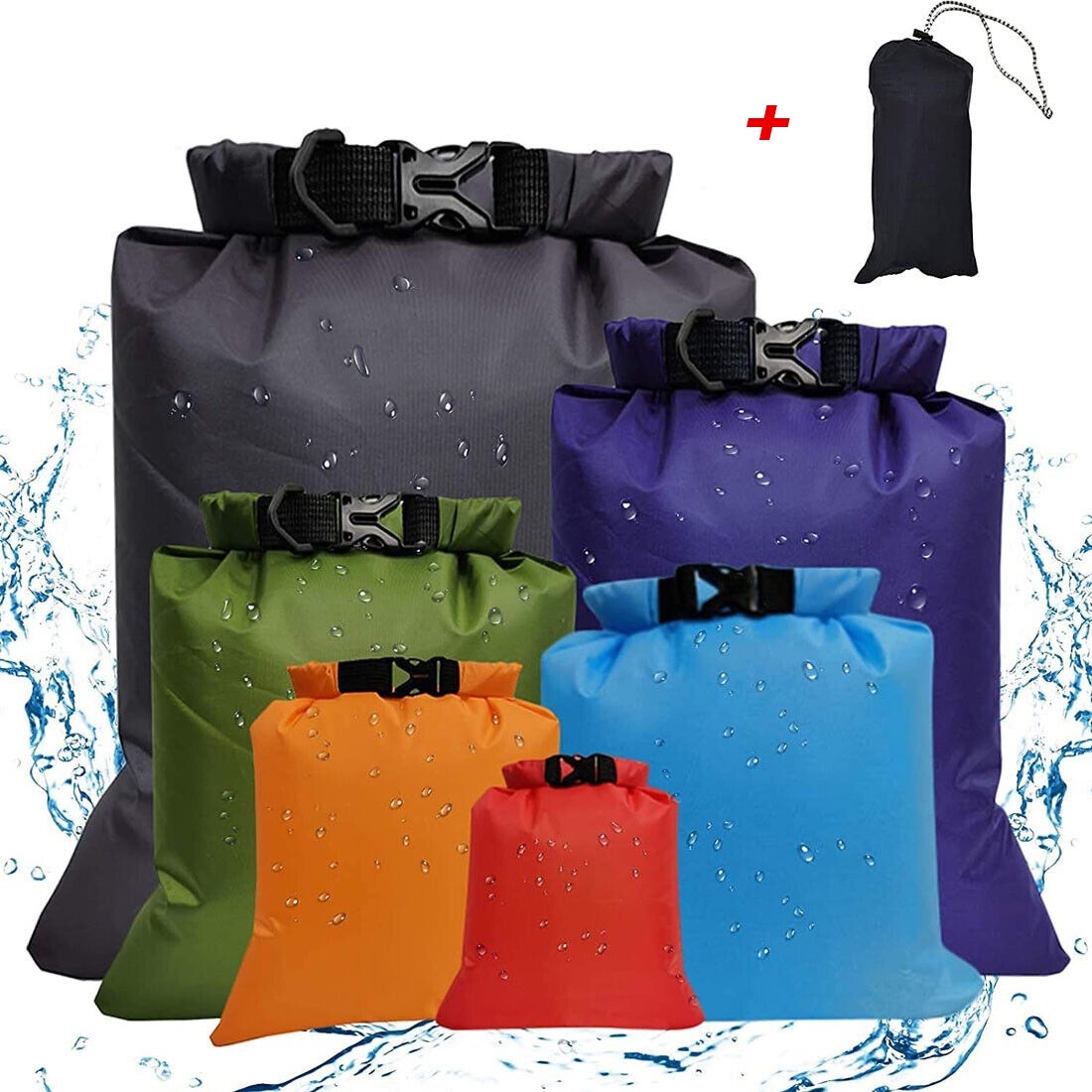 6Piece Waterproof Dry Bag Set  Lightweight Rolltop Sacks For Kayaking Camping
