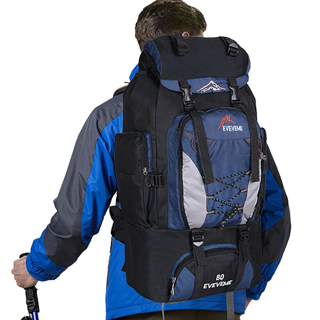 NEW 80L Extra Large Hiking Camping Backpack Rucksack Waterproof Travel Luggage Bag Blue UK